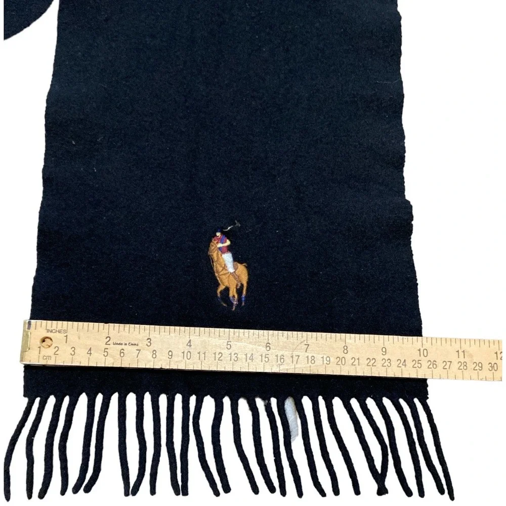 Polo Ralph Lauren 100% Lambswool Italy Scarf Black Large Polo‎ Embroidered 10x50